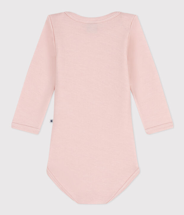 Lang&auml;rmeliger Baby-Body aus Wolle und Baumwolle rosa