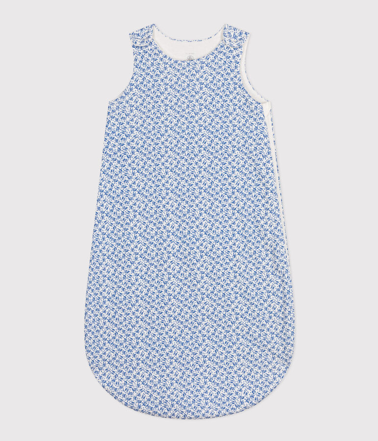Gebl&uuml;mter Babyschlafsack aus Baumwolle, TOG-Wert 2 weiss/blau