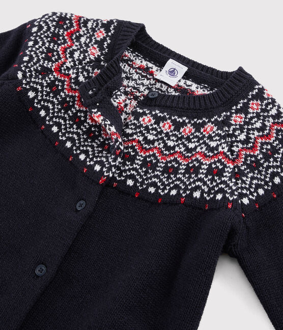 Kinder-Cardigan aus Wolle und Baumwolle für Mädchen blau SMOKING/weiss MULTICO