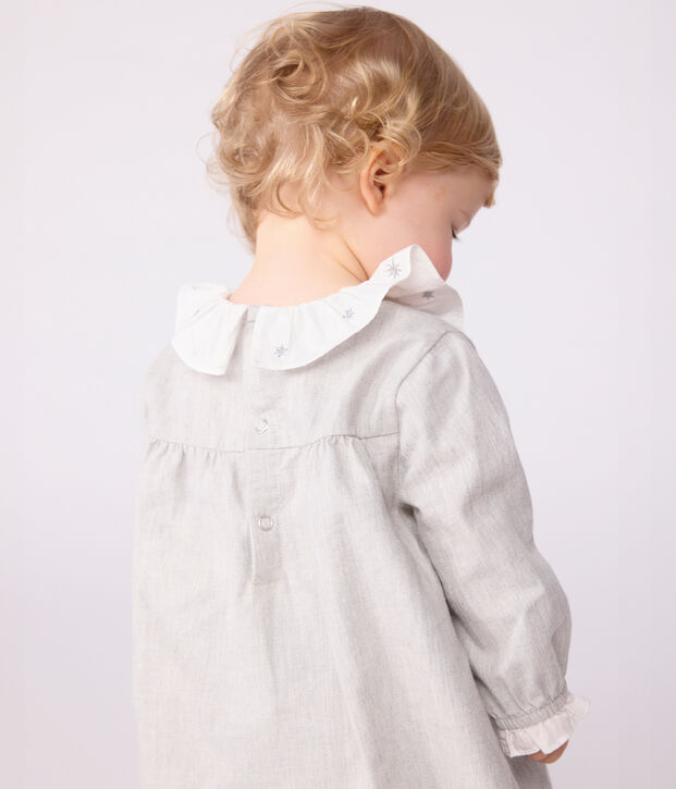 Lang&auml;rmeliges Baby-Kleid mit Kragen aus einfarbigem Flanell FUMEE CHINE
