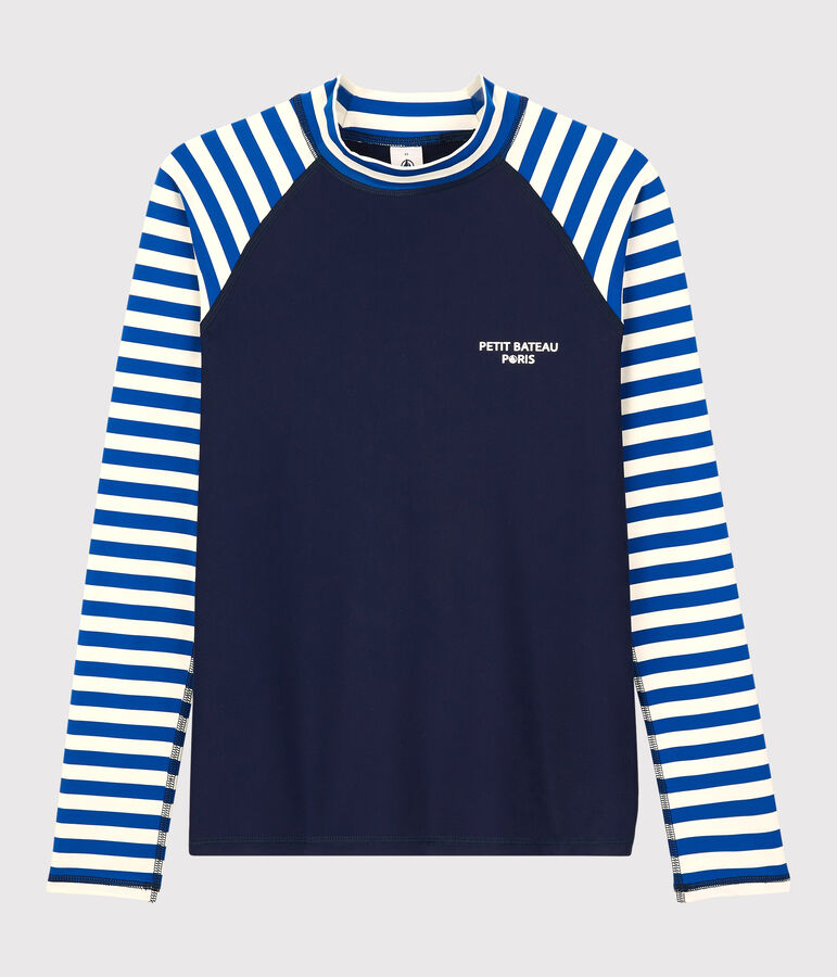 Damen-T-Shirt mit UV-Schutz aus recycelten Materialien blau/weiss