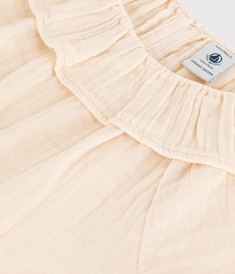 Kurz&auml;rmelige Kinderbluse  f&uuml;r M&auml;dchen aus Musselinstoff naturfarben