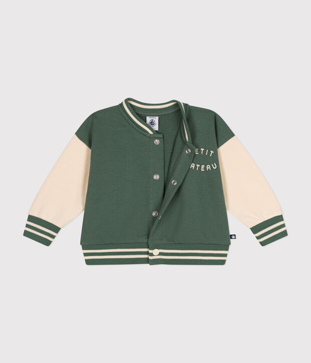 Baby-CollegeJacke aus Molton. gr&uuml;n/naturfarben