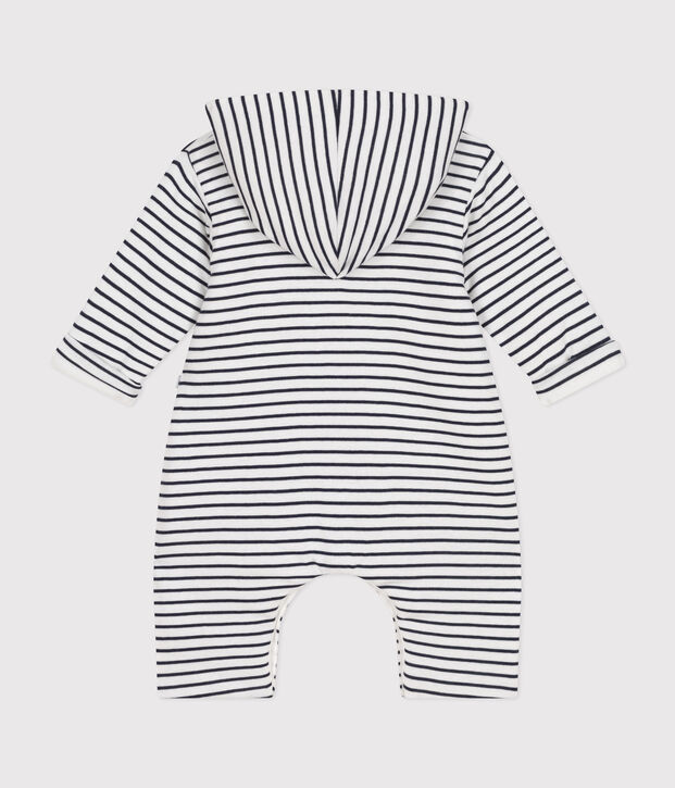 Langer, wattierter Baby-Overall mit Kapuze aus Baumwolle weiss/blau