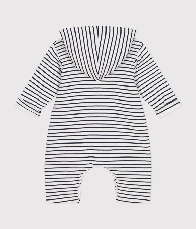 Langer, wattierter Baby-Overall mit Kapuze aus Baumwolle weiss/blau