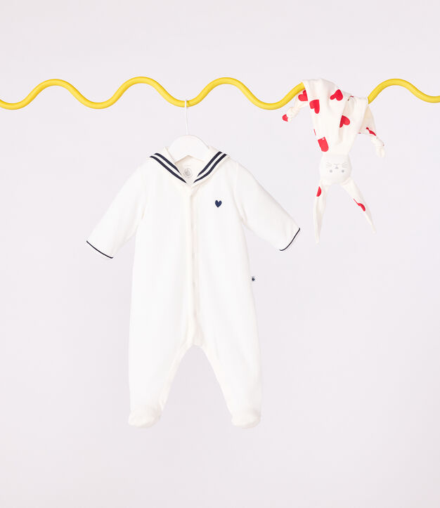Baby- Nicki aus unifarbenem Samt mit Vareuse-Kragen weiss