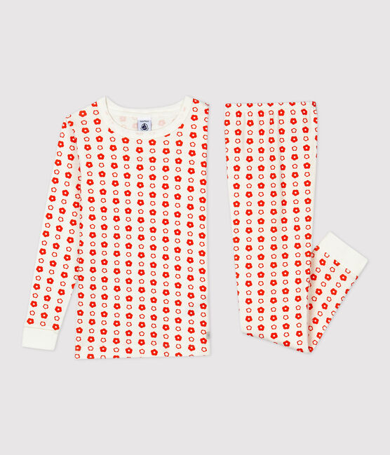 Snugfit-Kinderpyjama aus Bio-Baumwolle mit grafischem Print weiss MARSHMALLOW/ SPICY