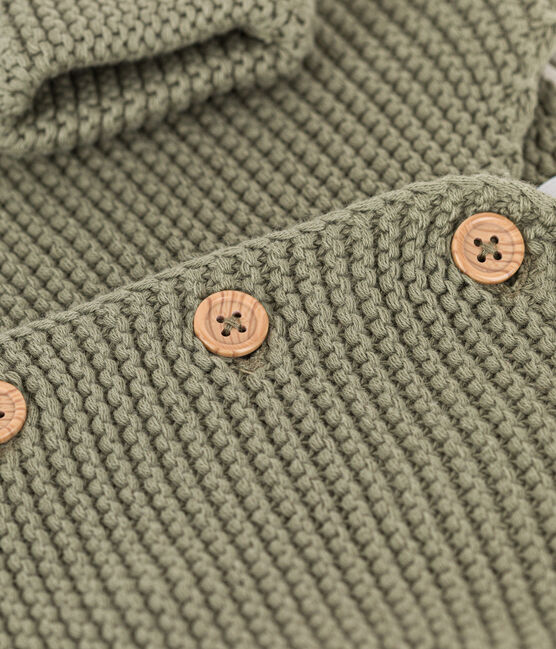 Baby-Cardigan kraus rechts gestrickt aus Baumwolle grün MARECAGE