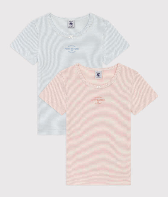 2er-Set kurzärmelige T-Shirts aus Baumwolle mit Ringelstreifen für Mädchen variante 1