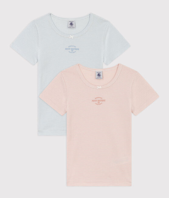 2er-Set kurzärmelige T-Shirts aus Baumwolle mit Ringelstreifen für Mädchen  variante 1 | Petit Bateau