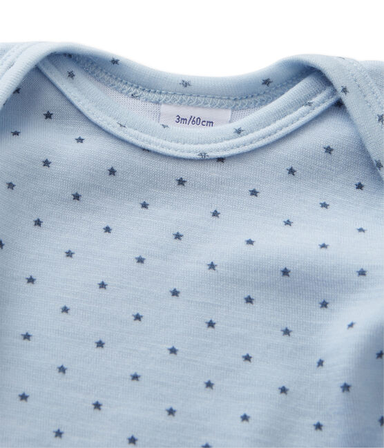 Langärmeliger Baby-Jungen-Body aus Wolle/Baumwolle blau FRAICHEUR/grau TEMPETE