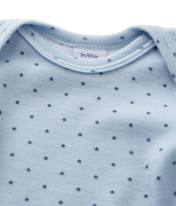 Lang&auml;rmeliger Baby-Jungen-Body aus Wolle/Baumwolle blau/grau