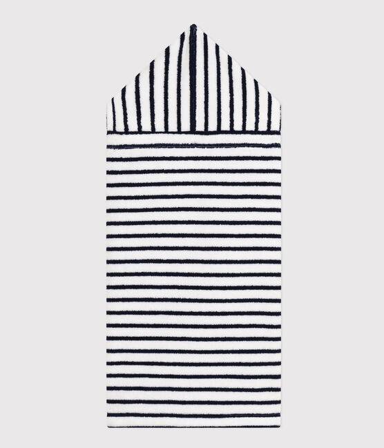 Gestreiftes Baby-Badecape aus Frottee weiss LAIT/blau MEDIEVAL
