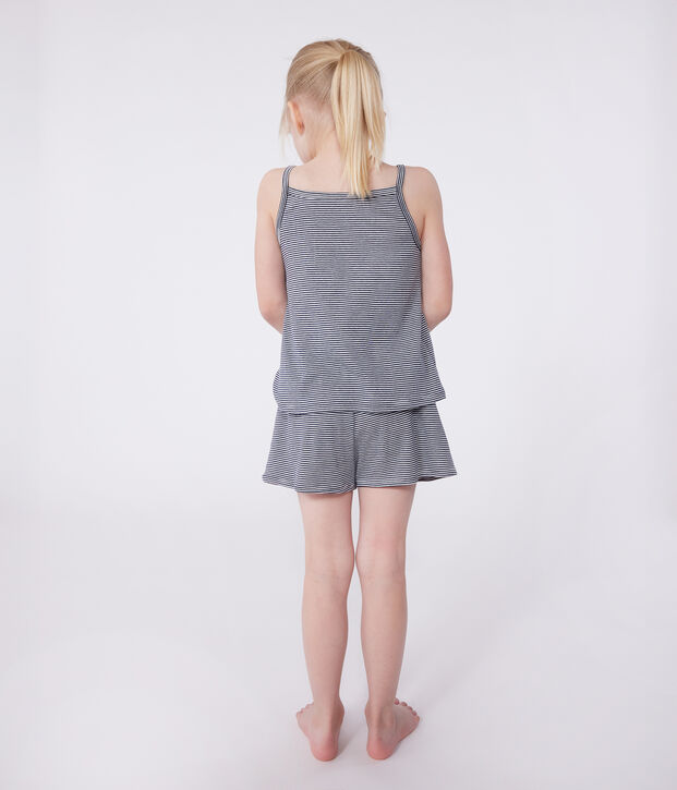 Kinder-Kurzpyjama mit schmalen Tr&auml;gern aus Baumwolle mit Streifen blau/weiss