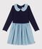 Lang&auml;rmeliges Kinder-Kleid aus zwei Stoffen blau SOIR