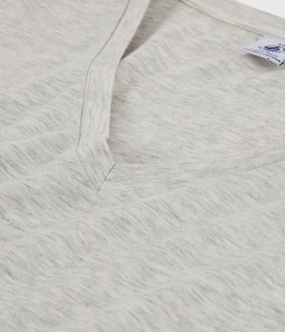 Damen-T-Shirt LE DROIT mit V Ausschnitt aus Baumwolle grau BELUGA CHINE