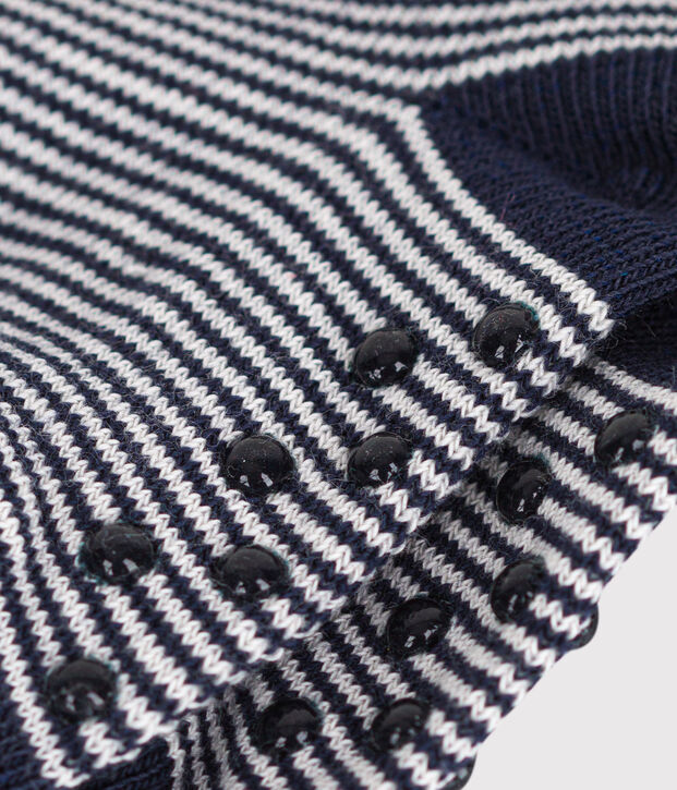 Rutschfeste Babysocken aus Baumwolle mit Streifen blau/weiss