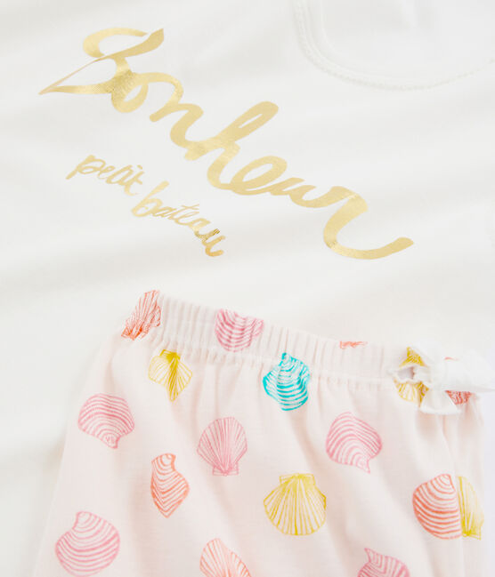 Rippstrick-Kurzpyjama für Mädchen rosa FLEUR/weiss MULTICO