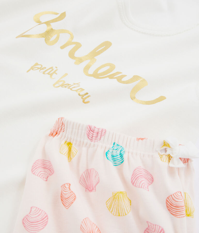 Rippstrick-Kurzpyjama f&uuml;r M&auml;dchen rosa/vielfarbig