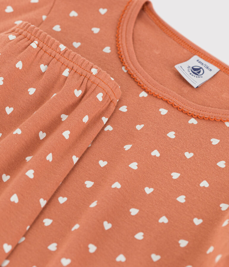 Kinderpyjama aus Baumwolle mit Herzmotiv f&uuml;r M&auml;dchen rosa/weiss