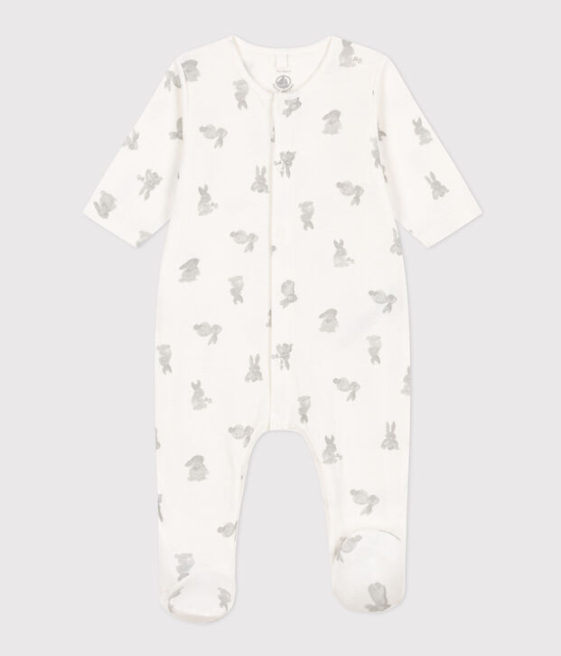 Baby Schlafanzug aus Doppeljersey, mit H&auml;schenmotiv weiss/grau