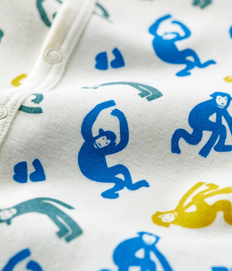 Phosphoreszierender kurzer Baby-Einteiler aus Baumwolle mit Affenmotiv weiss MARSHMALLOW/weiss MULTICO