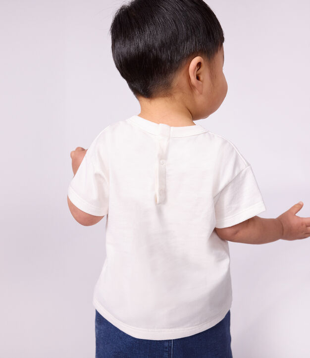 Kurz&auml;rmeliges Baby-T-Shirt aus einfarbiger Baumwolle mit Motiv weiss