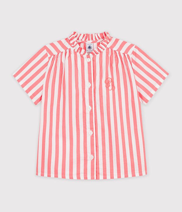 Kurz&auml;rmeliges Kinder-Bluse aus Baumwolle mit Streifen rosa/weiss