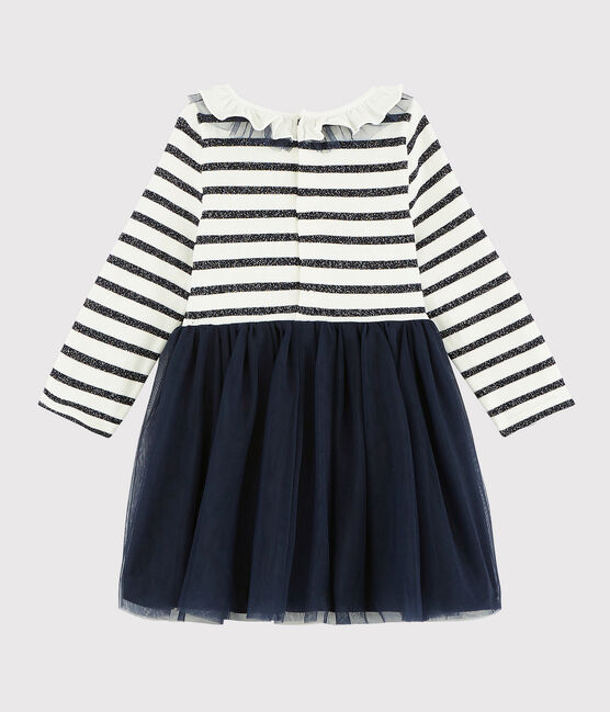 Langärmeliges Baby-Kleid für Mädchen weiss MARSHMALLOW/ SMOKING ARGENT BRILLANT