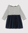 Langärmeliges Baby-Kleid für Mädchen weiss MARSHMALLOW/ SMOKING ARGENT BRILLANT