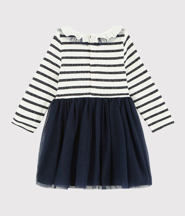 Lang&auml;rmeliges Baby-Kleid f&uuml;r M&auml;dchen weiss/SMOKING ARGENT BRILLANT