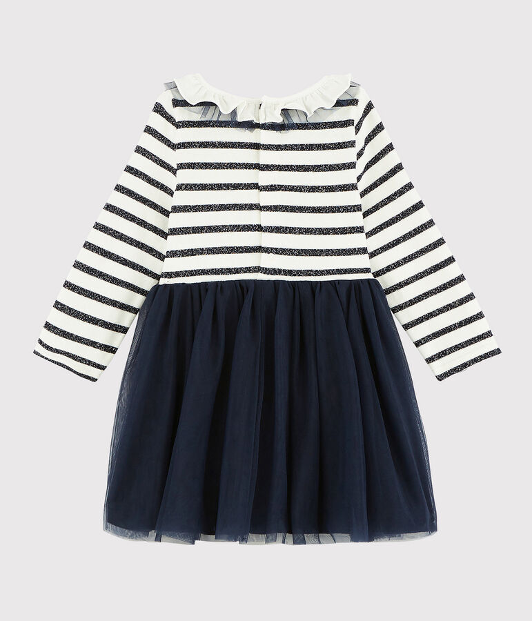 Lang&auml;rmeliges Baby-Kleid f&uuml;r M&auml;dchen weiss/SMOKING ARGENT BRILLANT