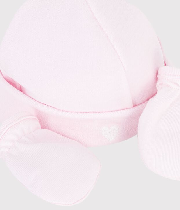 Baby-Set mit M&uuml;tzchen und F&auml;ustlingen aus einfarbiger Baumwolle vielfarbig