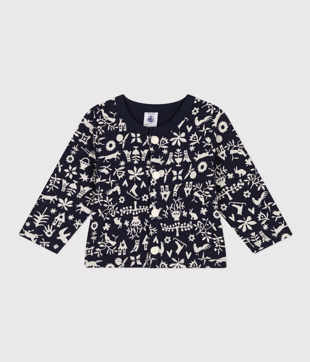 Baby-Cardigan aus gestepptem Doppeljersey mit Aufdruck blau/naturfarben