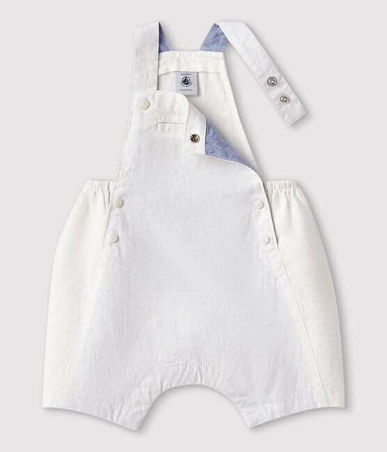 Kurze Baby-Latzhose aus Leinen für Jungen weiss MARSHMALLOW