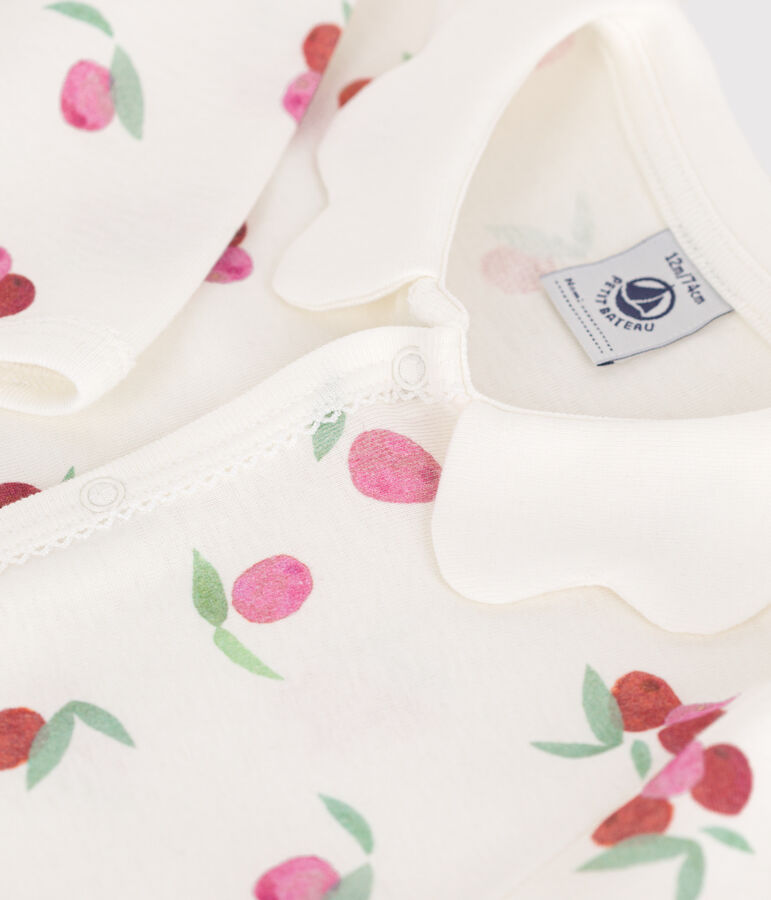 Strampler aus Baumwolle Kragen in Bl&uuml;tenform mit Fruchtmotiv weiss/vielfarbig