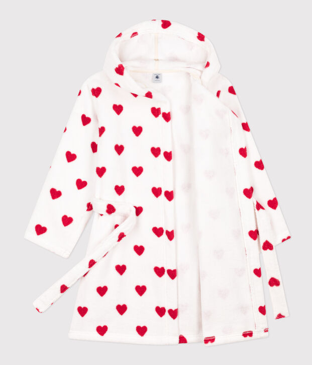 Bademantel aus Frottee mit Herzmotiv f&uuml;r kleine M&auml;dchen/kleine Jungen weiss/rot