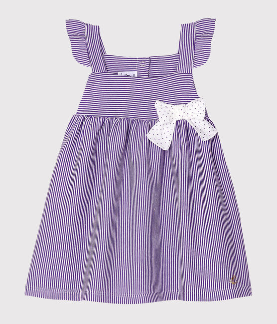 Babykleid mit Milleraies-Streifen für Mädchen violett REAL/weiss MARSHMALLOW