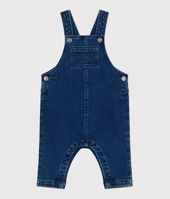 Langbeinige Baby-Latzhose aus Jeansstoff mit Elastan.