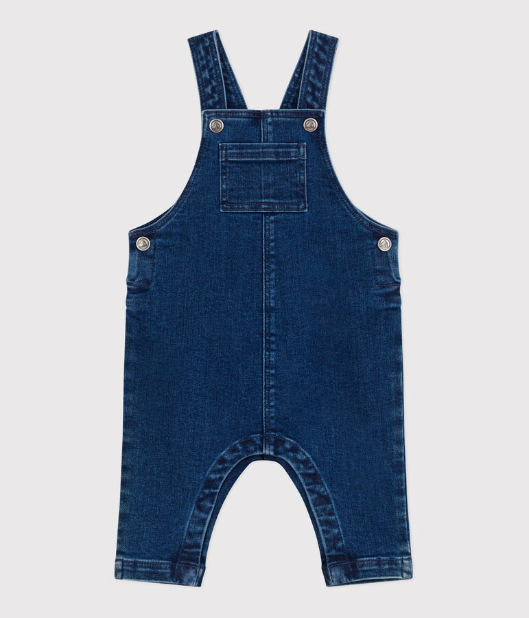 Langbeinige Baby-Latzhose aus Jeansstoff mit Elastan. blau