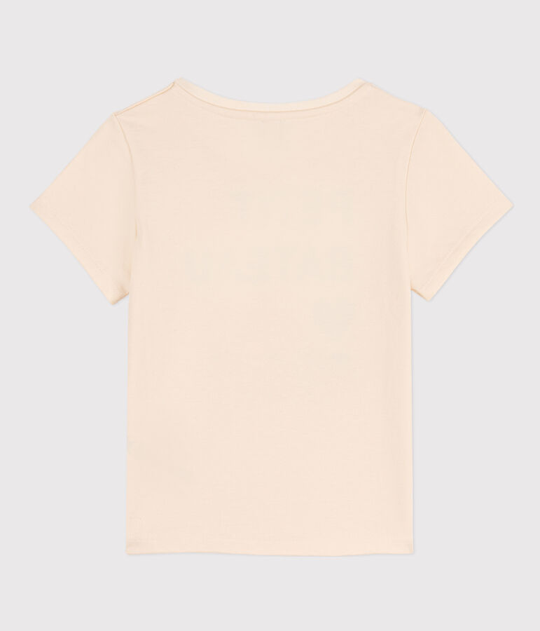 Kurz&auml;rmeliges bedrucktes Kinder-T-Shirt f&uuml;r M&auml;dchen naturfarben/blau