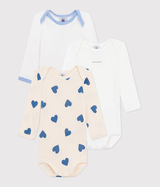 Langärmelige Baby-Bodys aus Baumwolle mit blauen Herzen im 3er-Set variante 1