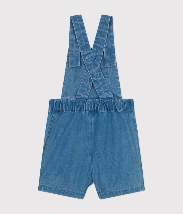 Kurze Baby-Latzhose aus leichtem Denim blau