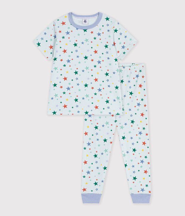 Kurz&auml;rmeliger Kinder-Pyjama mit langen Beinen aus gemusterter Baumwolle blau/vielfarbig