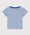 Kurzärmeliges, gestreiftes Baby-T-Shirt aus Baumwolle weiss MARSHMALLOW/blau PERSE