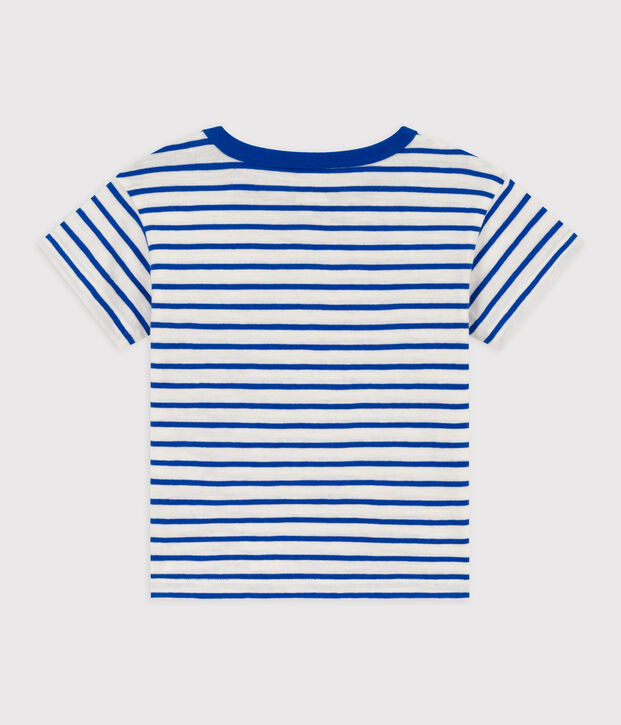 Kurz&auml;rmeliges, gestreiftes Baby-T-Shirt aus Baumwolle weiss/blau