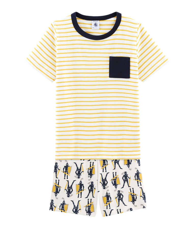 Kurzpyjama aus Rippstrick f&uuml;r kleine Jungen weiss MARSHMALLOW/weiss MULTICO