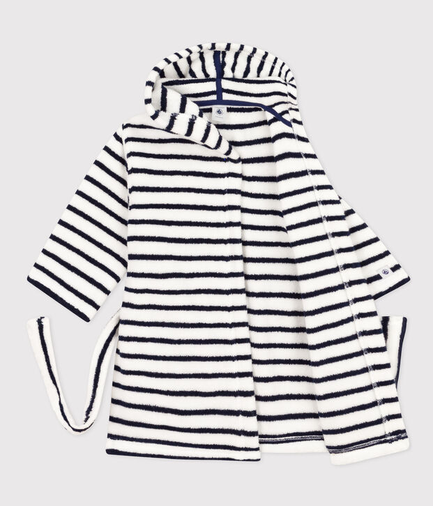 Gestreifter Bademantel aus Frottee weiss/blau
