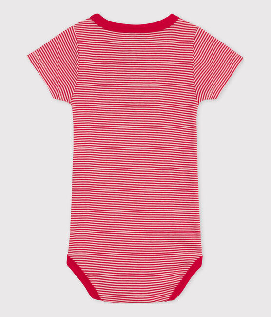 Kurzärmeliger Baby-Body aus Baumwolle mit Ringelstreifen rot CORRIDA/weiss MARSHMALLOW