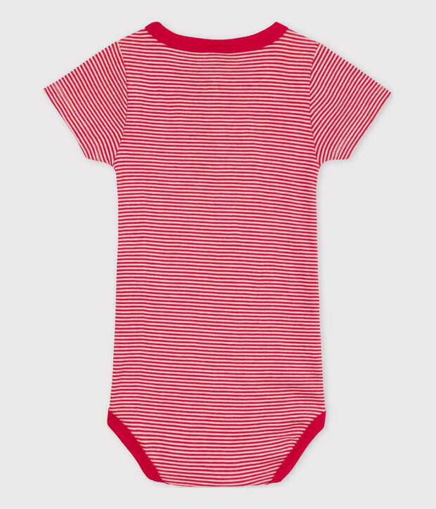 Kurz&auml;rmeliger Baby-Body aus Baumwolle mit Ringelstreifen rot/weiss